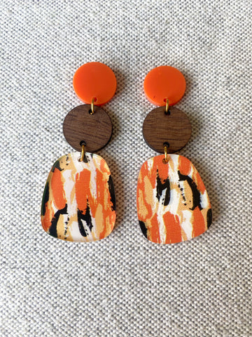 Orange and Black Acrylic Earrings