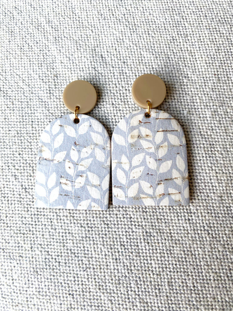 Blue and White Floral Leather Earrings