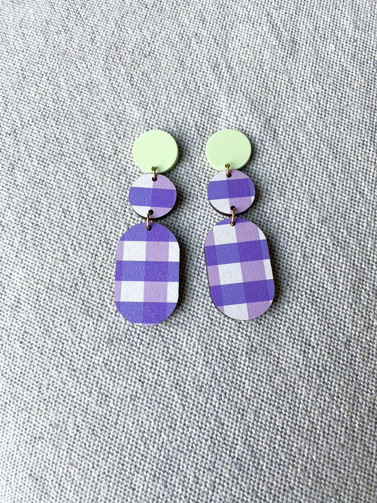 Purple and Green Gingham Earrings
