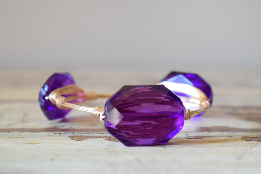 Purple Crystal Wire Wrap Bangle