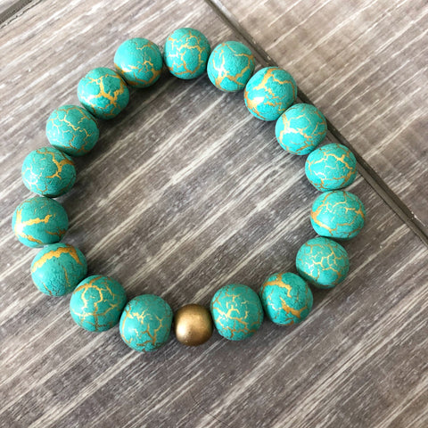 Turquoise and Gold Beaded Bracelet