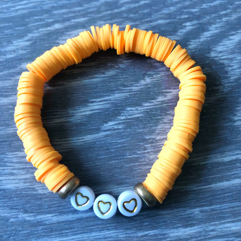 Orange Vinyl Heart Bead Bracelet