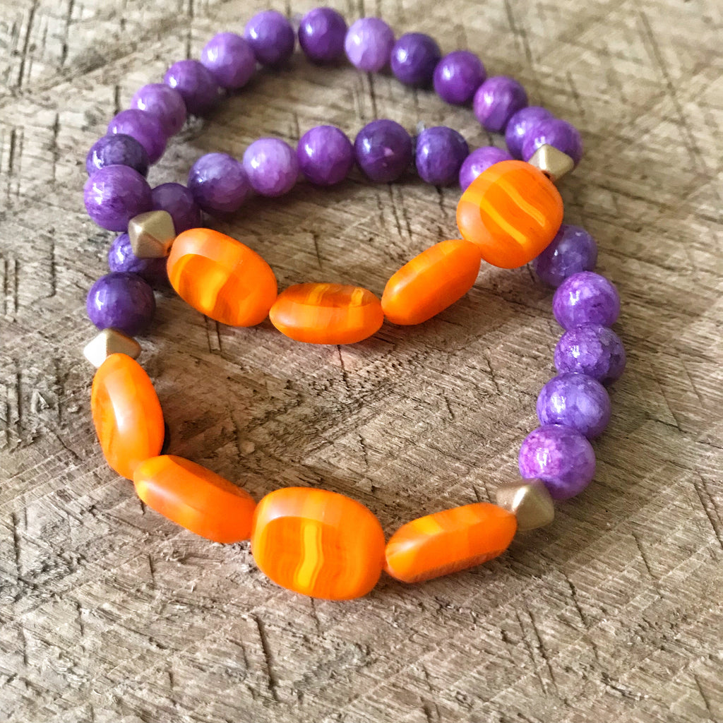 Purple and Orange Beaded Bracelet