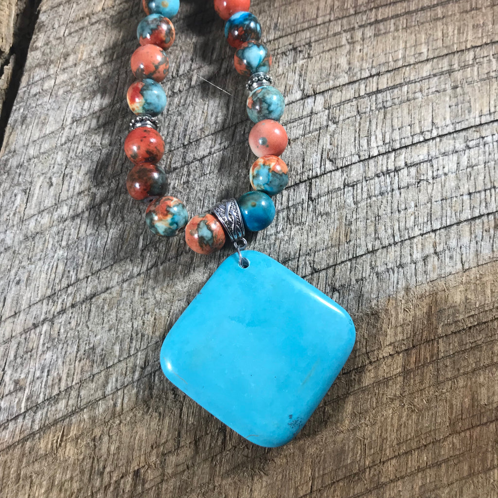 Turquoise and Orange Pendant Necklace
