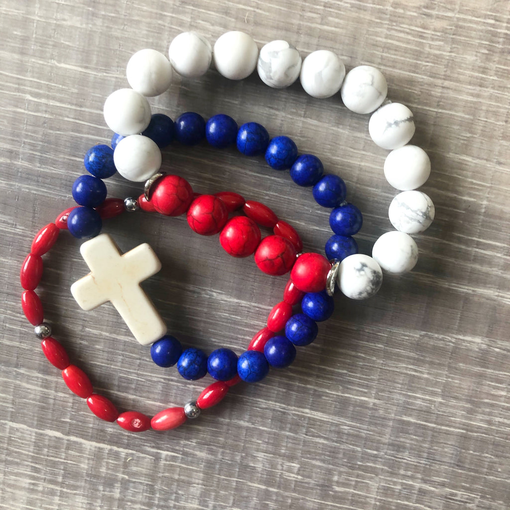 Blue and White Cross Bracelet