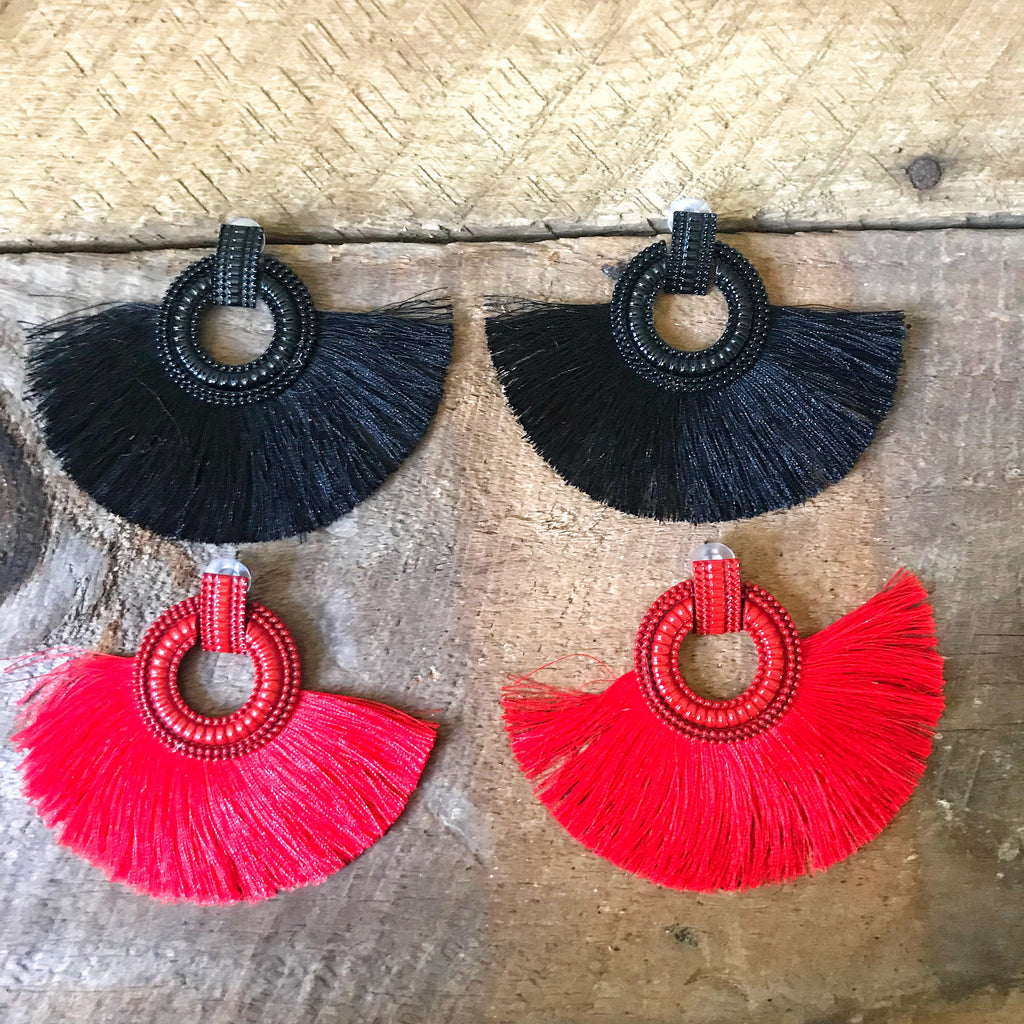Red Fringe Tassel Earrings