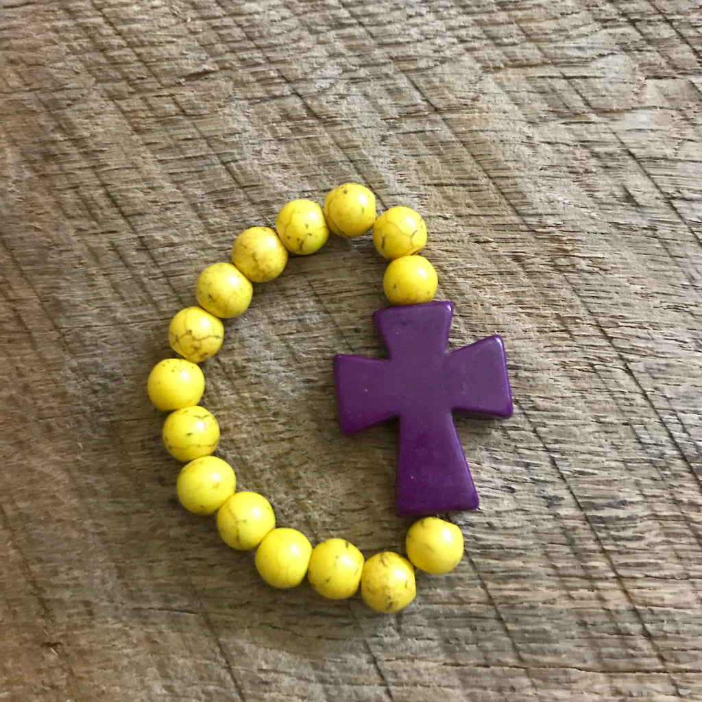 Purple and Yellow Cross Bead Bracelet