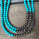 Turquoise and Pearl Multistrand Necklace