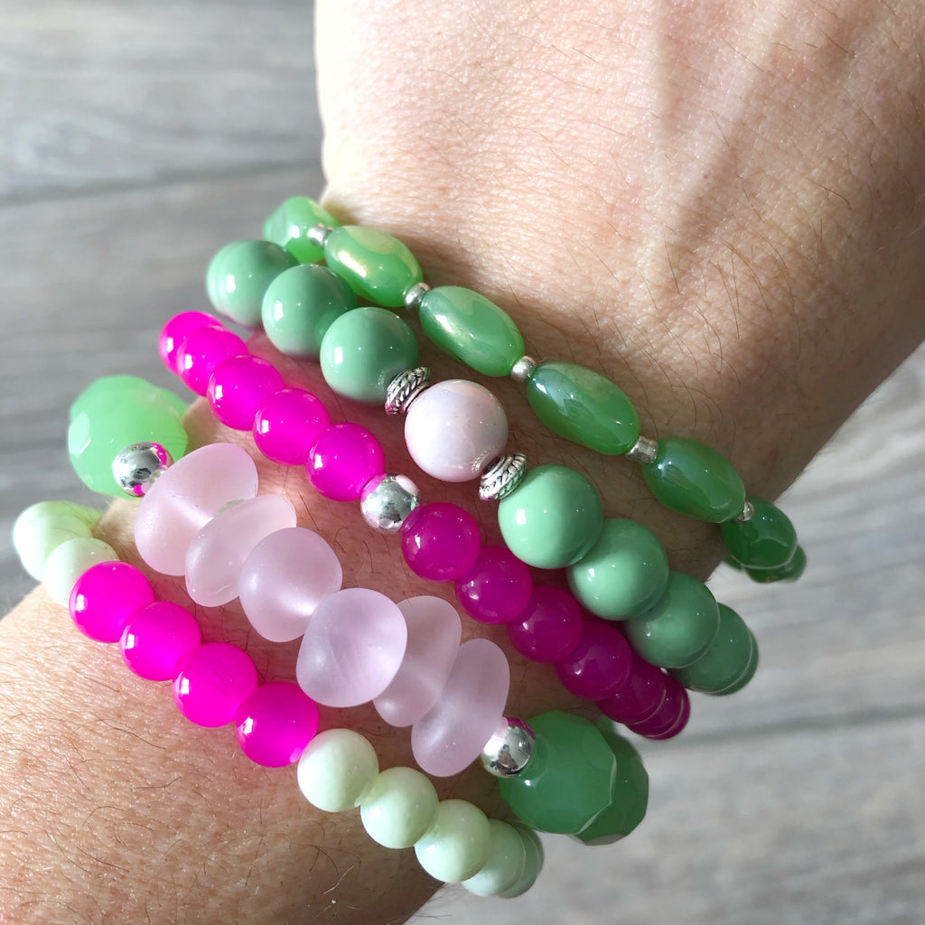 Green and Pink Bracelet Stack