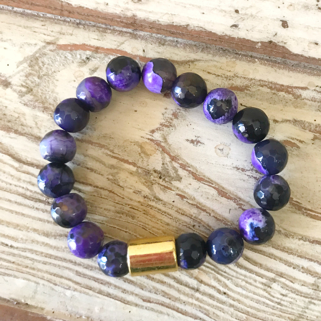 Purple/Black Faceted Agate Bracelet