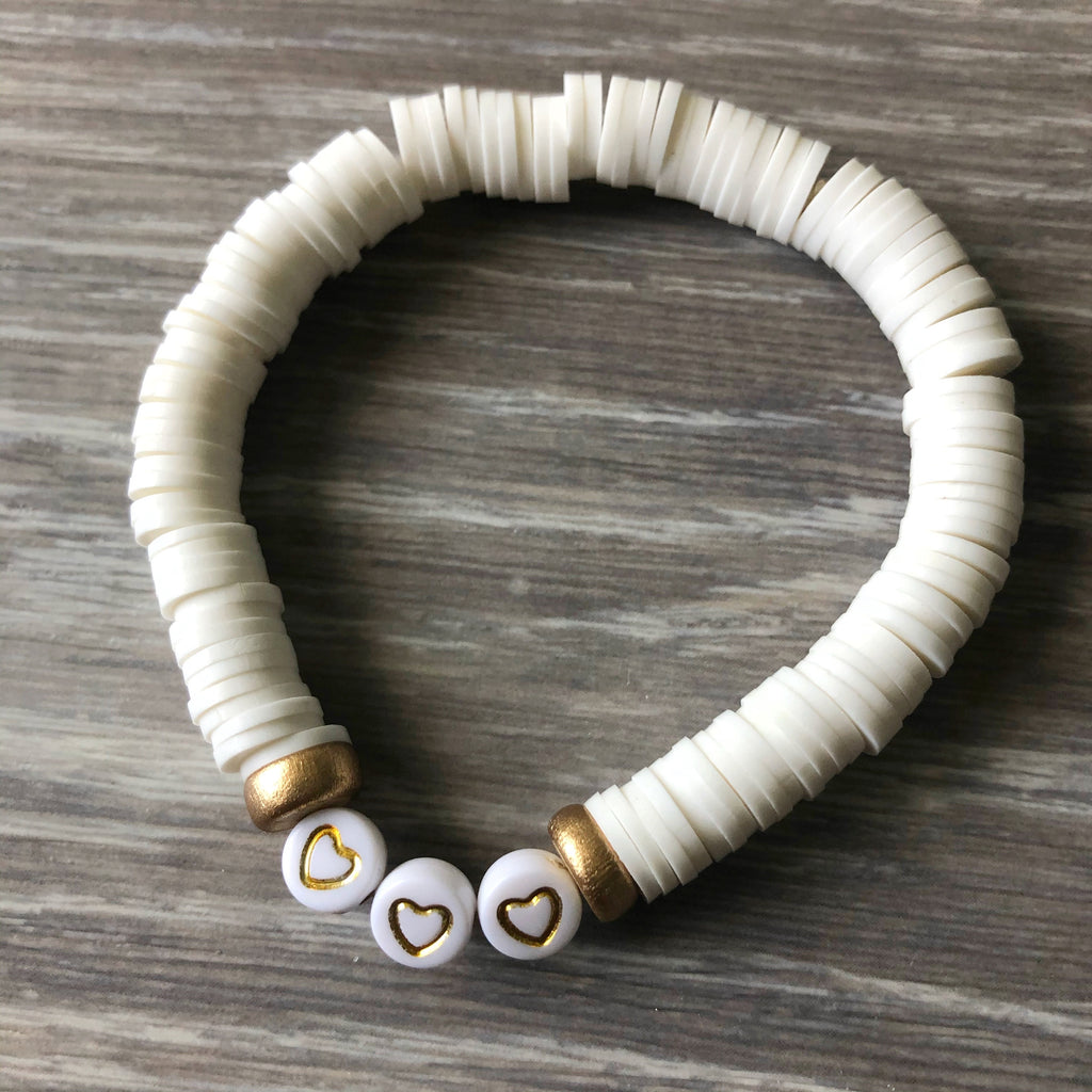 White Vinyl Heart Bead Bracelet