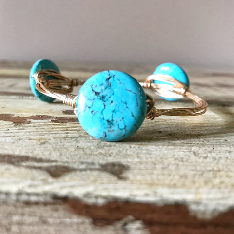 Small Round Turquoise Wire Wrap Bangle