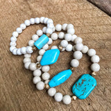 Turquoise and White Beaded Bracelets
