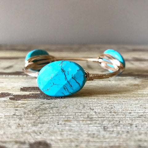 Turquoise Bead Wire Wrap Bangle