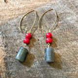 Red and Gray Beaded Earrings