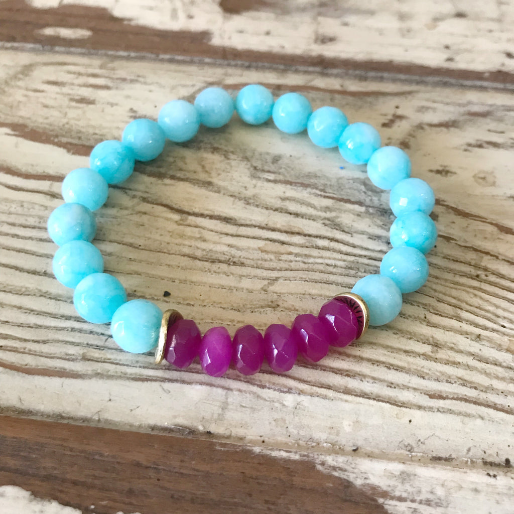 Turquoise and Pink Beaded Bracelet