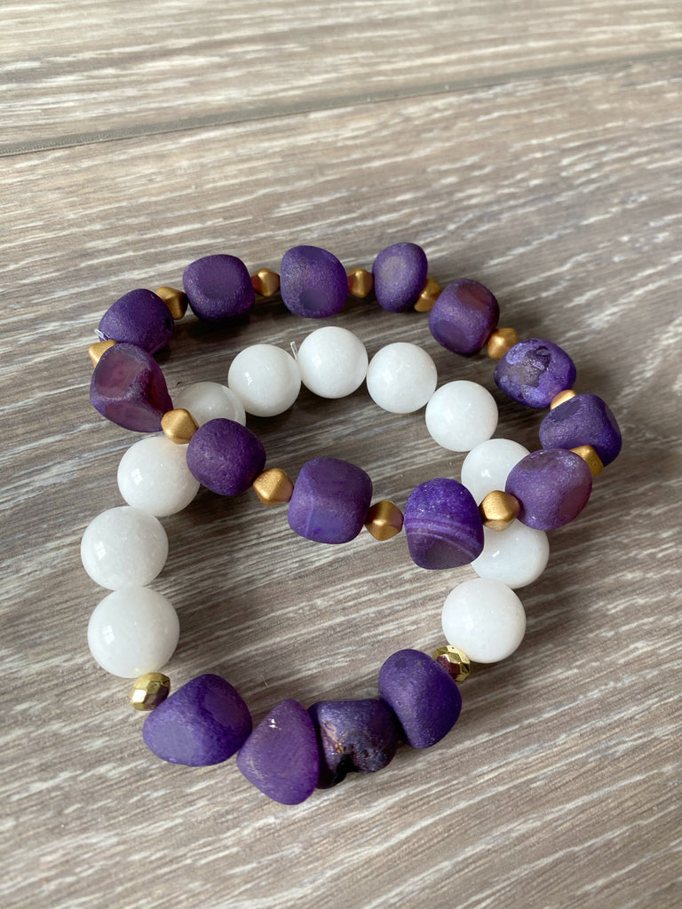 White and Purple Beaded Bracelet