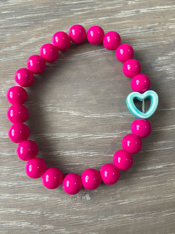 Pink and Turquoise Heart Bracelet