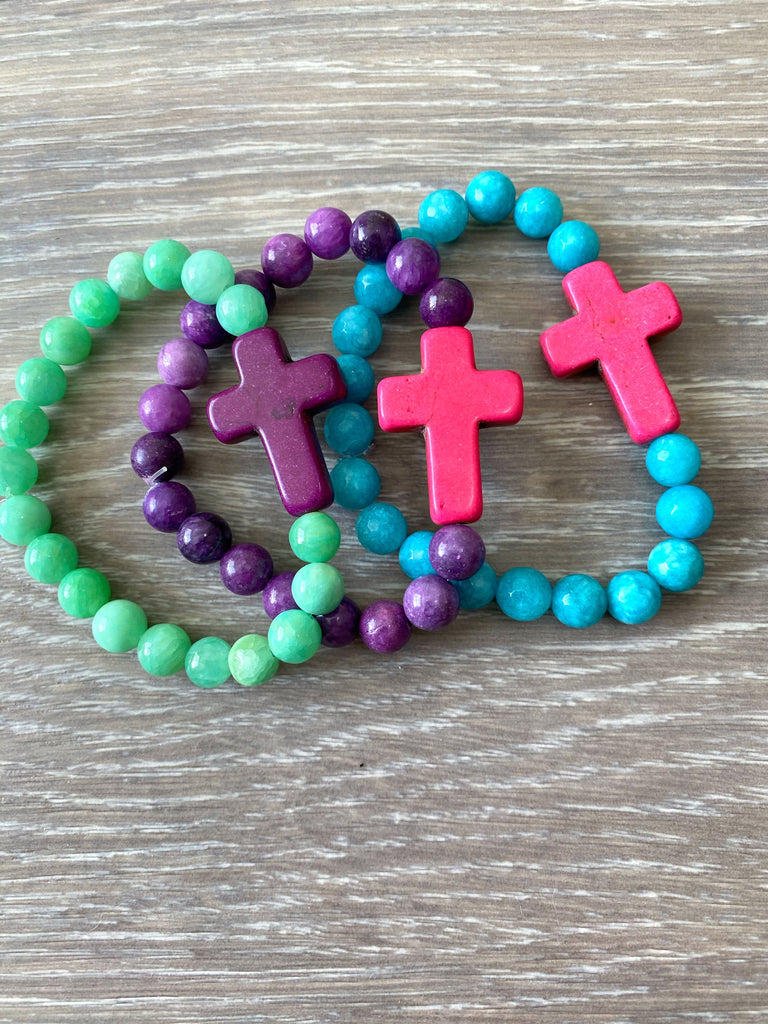 Mint and Purple Cross Bracelet