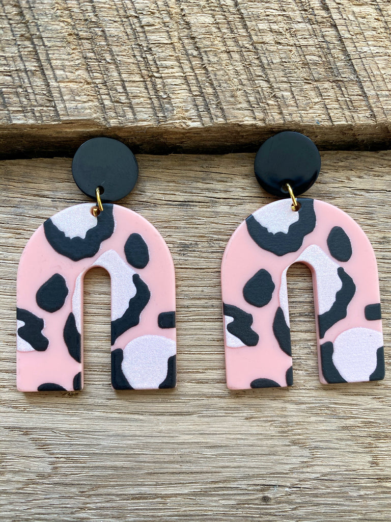 Pink and Black Leopard Print Earrings