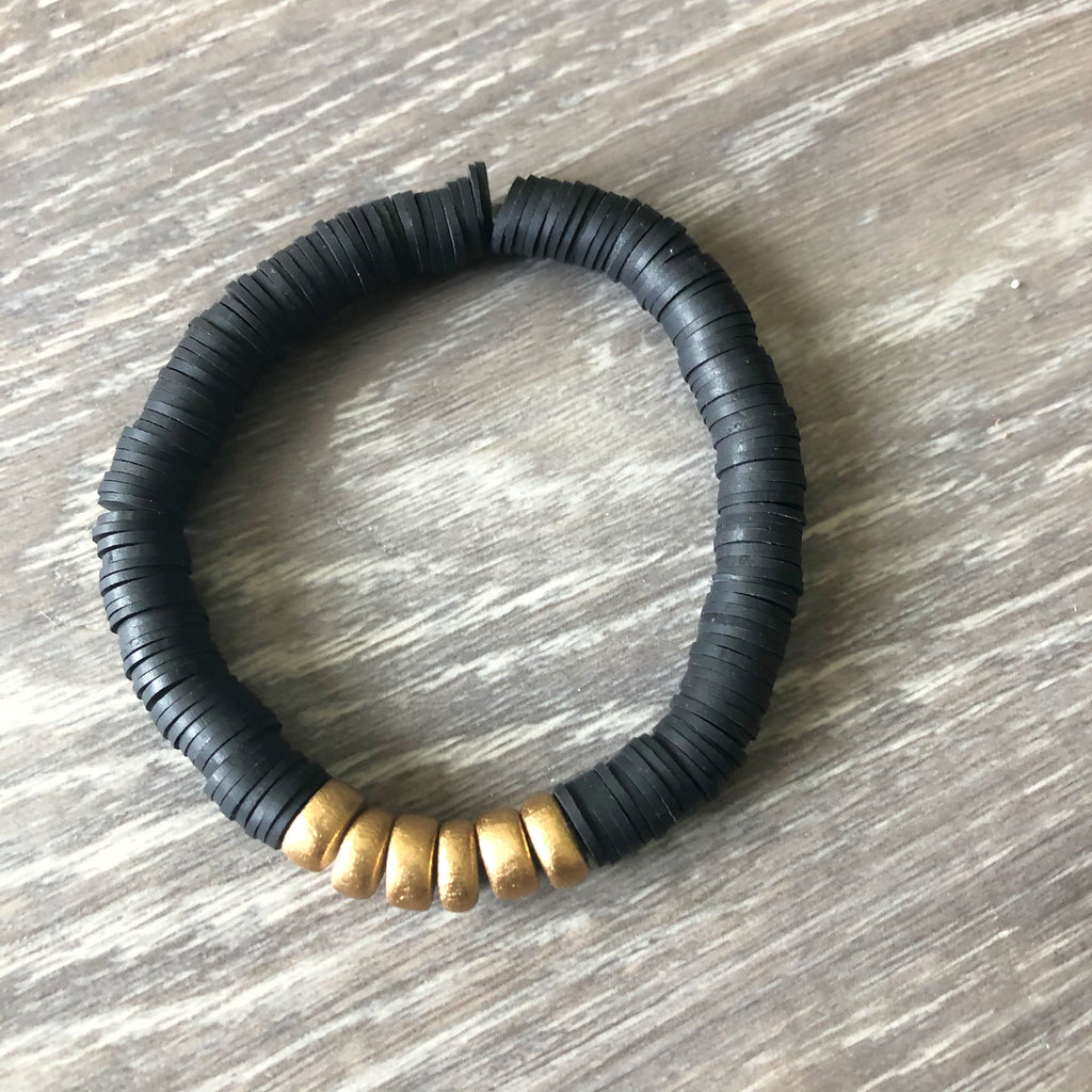 Black Vinyl Heishi Bead Bracelet