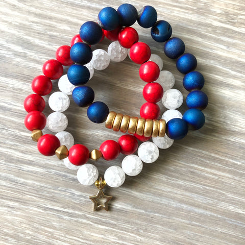 Red, White, and Blue Bracelet Stack