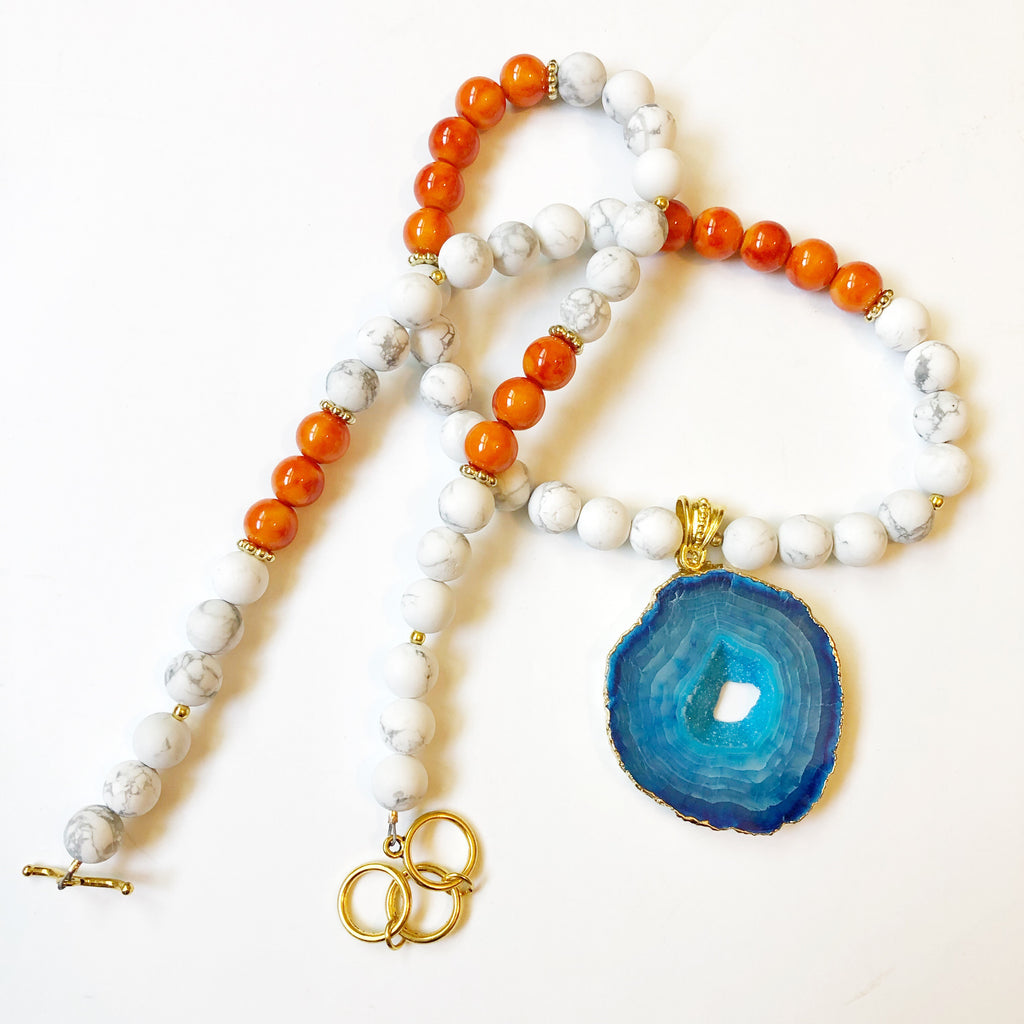Orange and Blue Agate Necklace