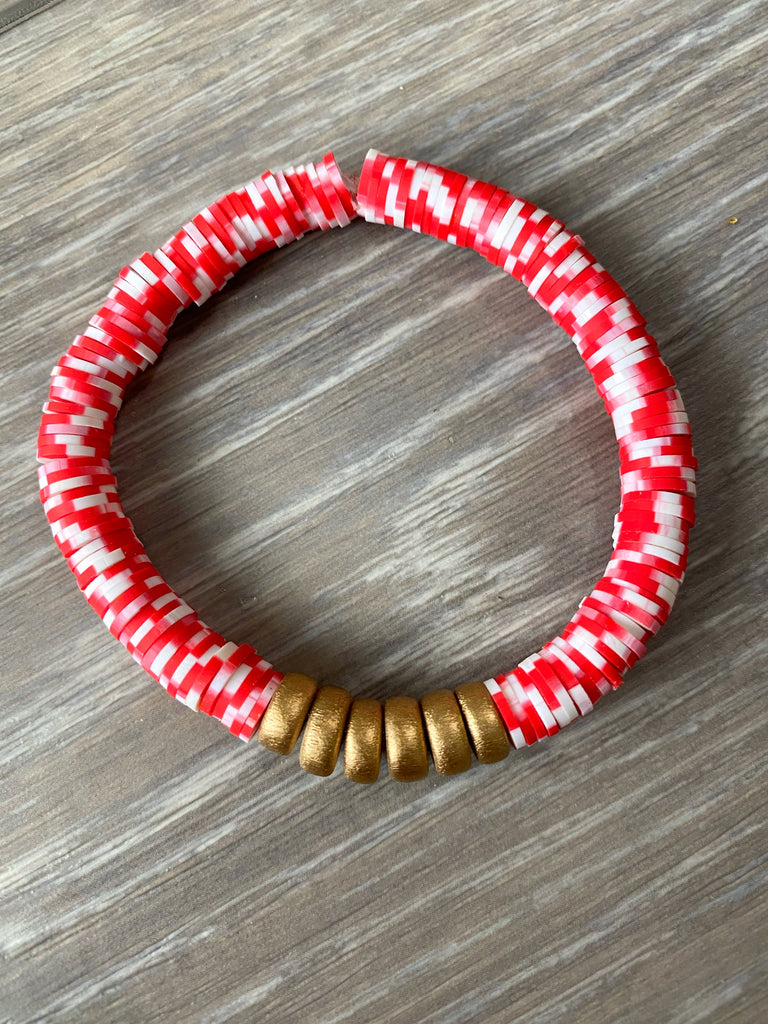 Red and White Vinyl Heishi Bracelet