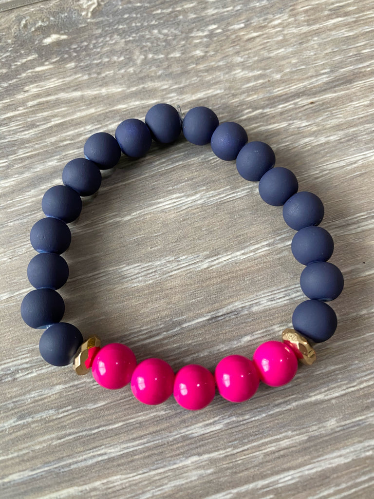 Pink and Navy Beaded Bracelet