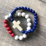 Blue and White Cross Bracelet