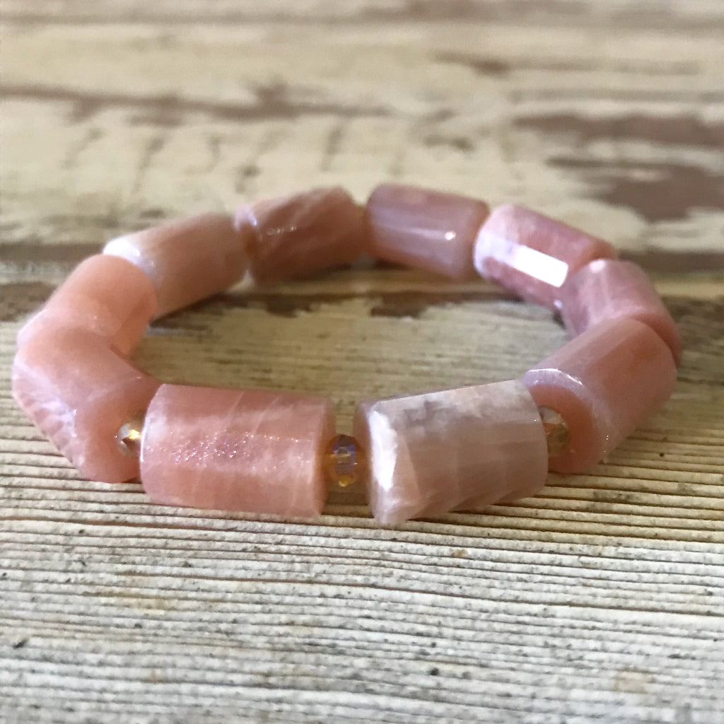 Pink Moonstone Barrel Beaded Bracelet