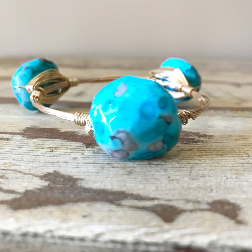 Turquoise Bead Wire Bangle