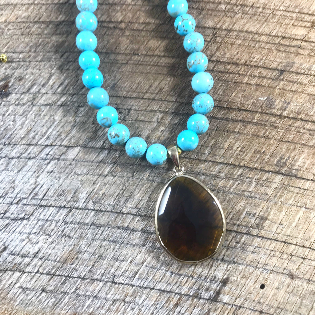 Turquoise and Brown Crystal Necklace