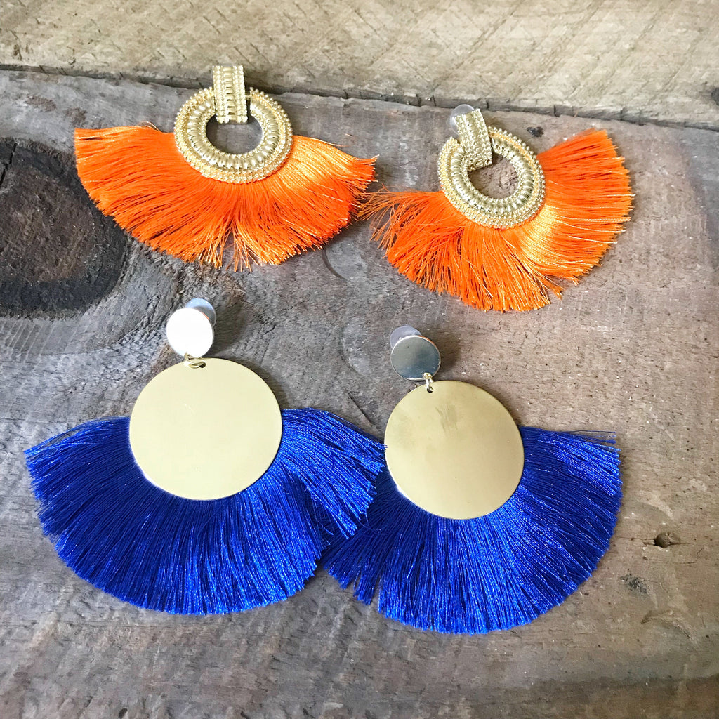 Blue Fringe Tassel Earrings