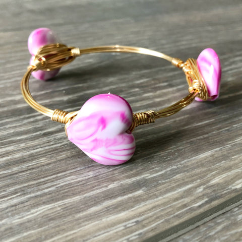 Pink and White Marbled Heart Bangle