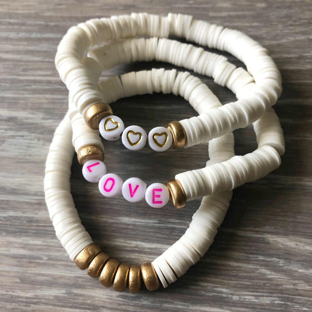 White Vinyl Heart Bead Bracelet
