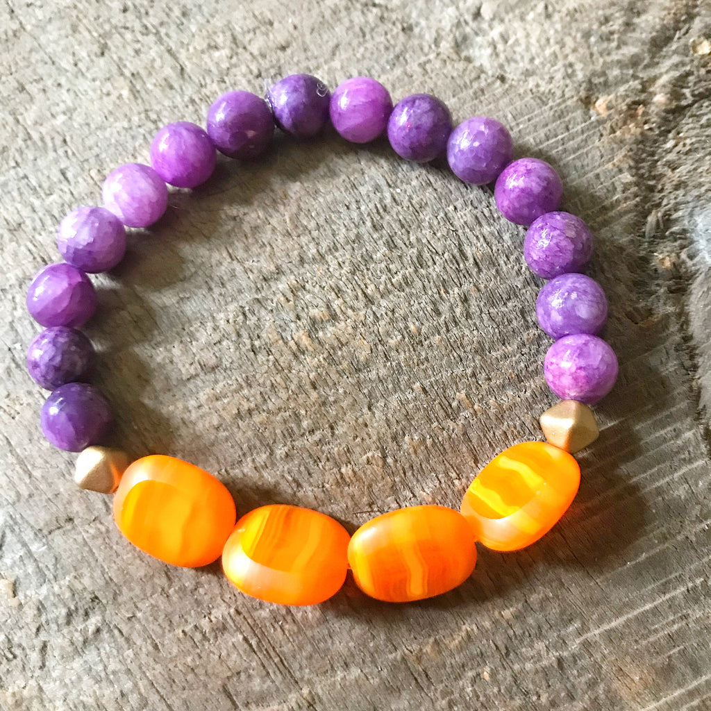 Purple and Orange Beaded Bracelet