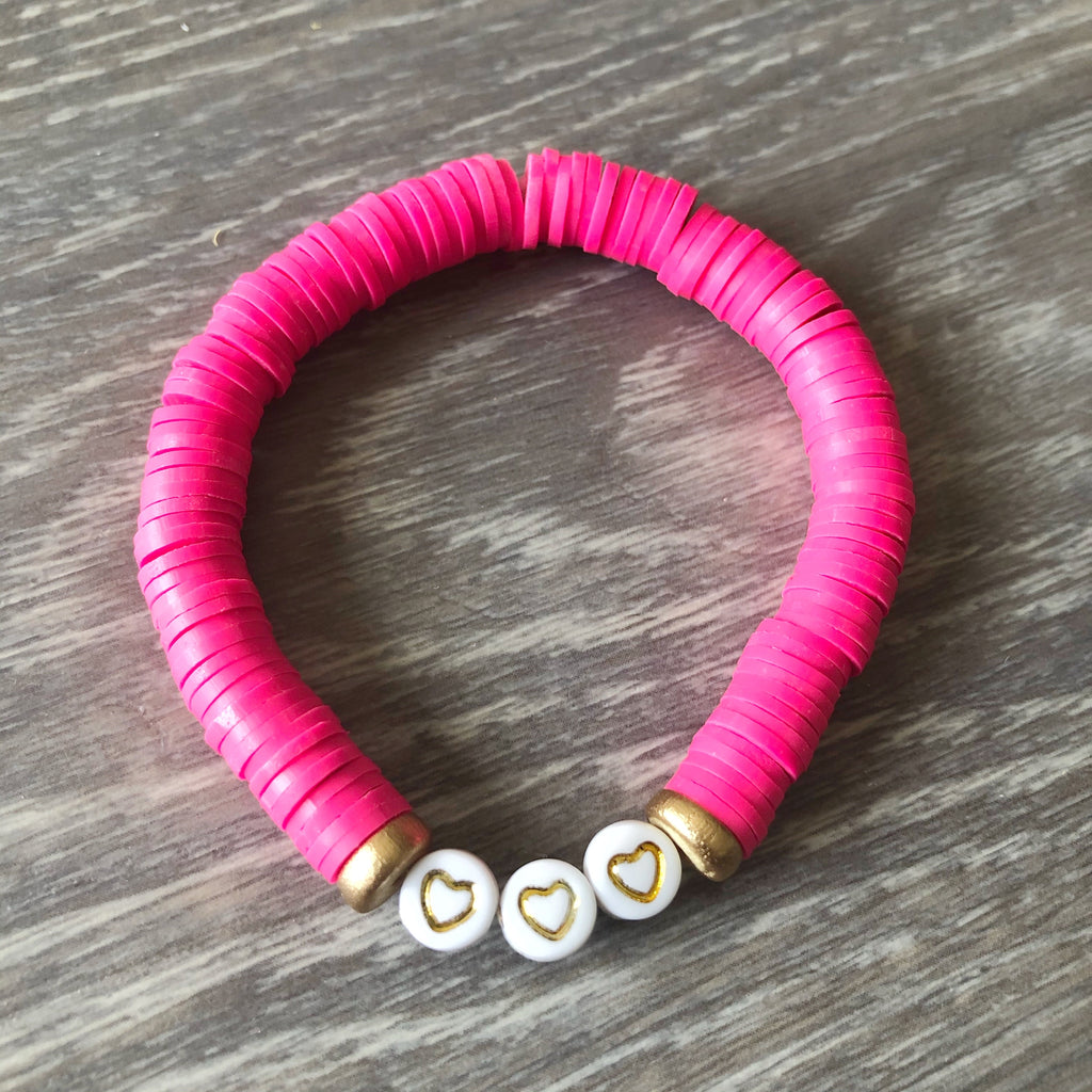 Pink Vinyl Heart Bead Bracelet
