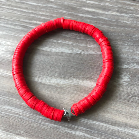 Red Vinyl Heishi Star Bracelet