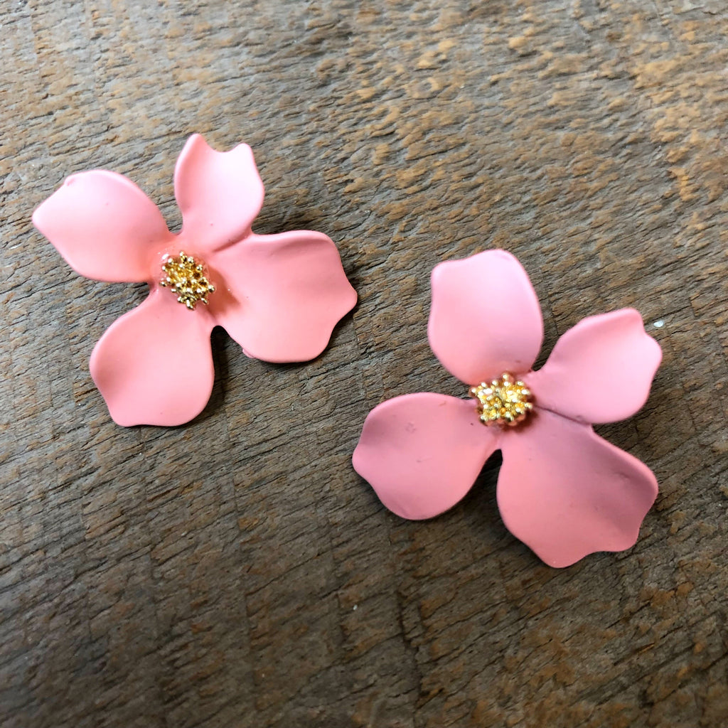 Coral Flower Stud Earrings