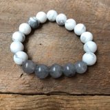 Gray and White Howlite Beaded Bracelet