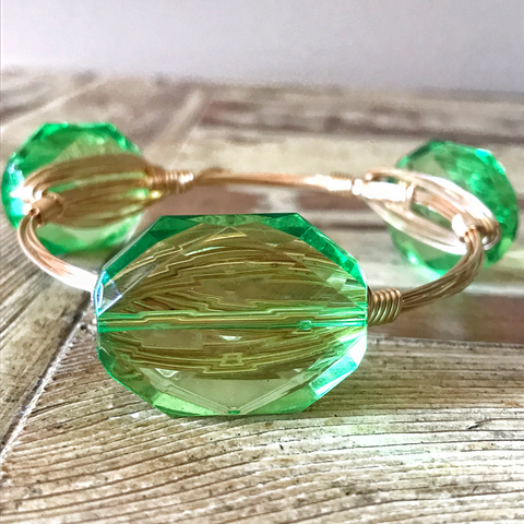 Light Green Crystal Wire Wrap Bangle