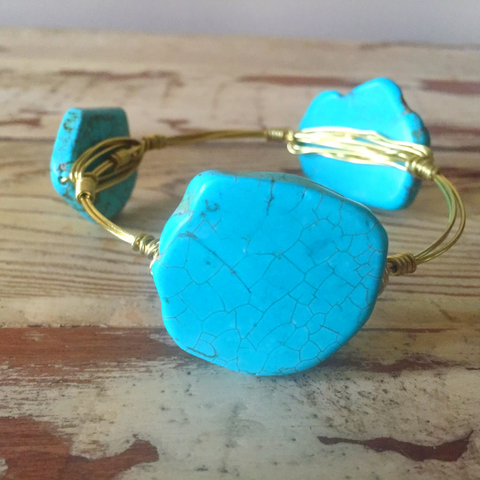 Turquoise jasper slab wire wrap bracelet