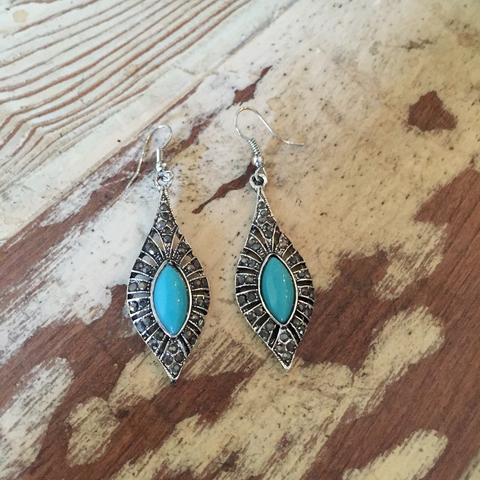 Blue Tibetan Silver Earrings