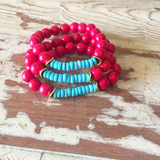 Red and Turquoise stretch bracelets